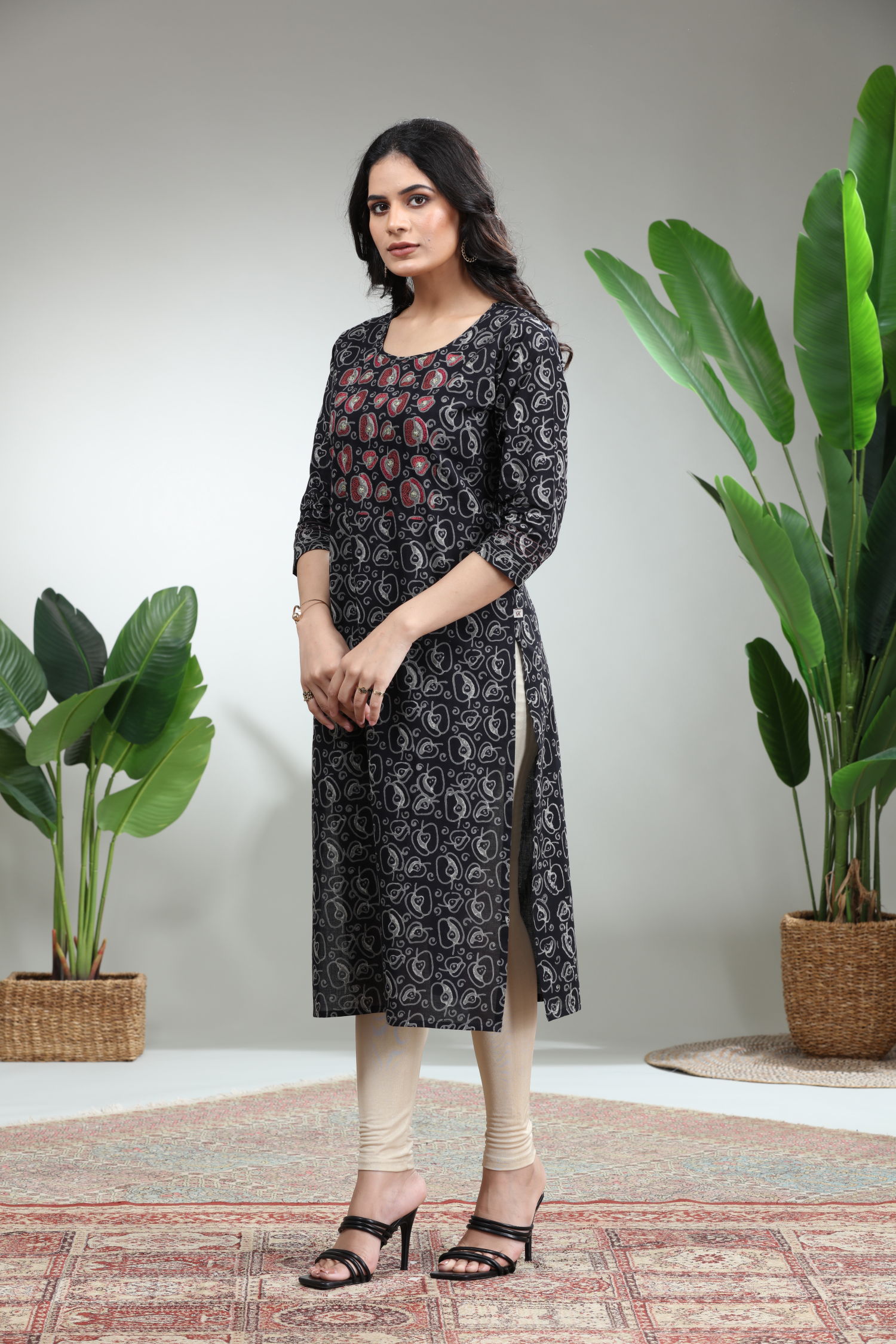 Black Printed Straight Kurti